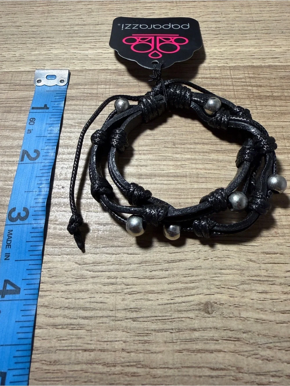 paparazzi Black Multi-Strand Leather Wrap Watch Bracelet with Silver Beads